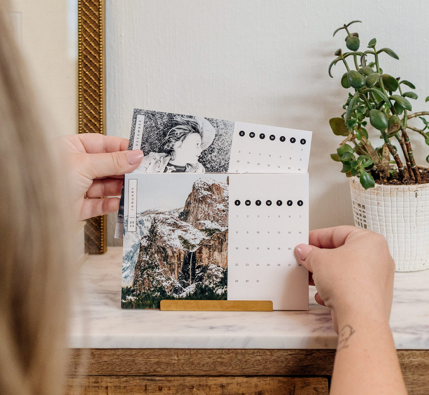 Monthly Calendar with Brass Stand