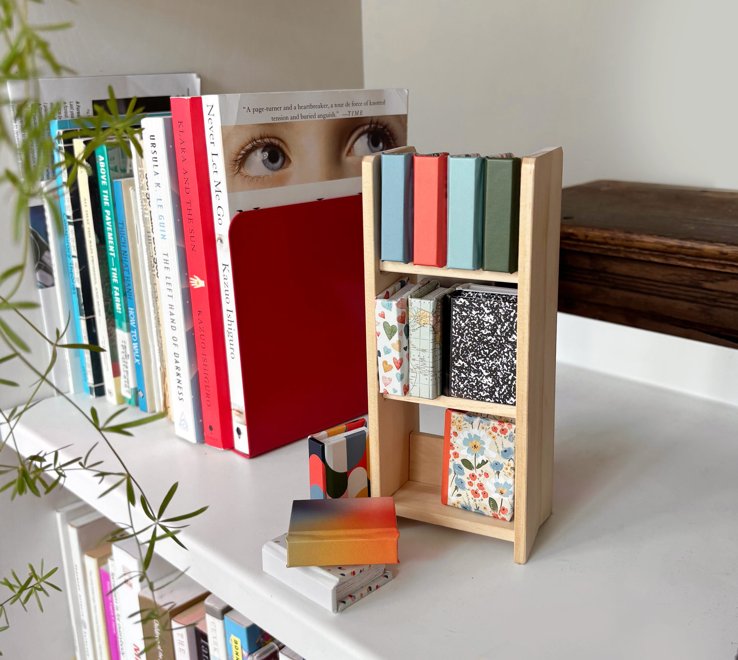 Small shops Miniature Wooden Bookcase Cabinet (Fits 6 Minibooks)